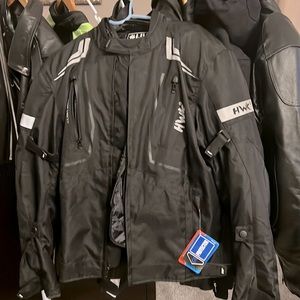 NEW HWK Motorsports Motorcycle Jacket. Black w Silver L and M. Removable armor.